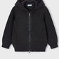 Black knitted hoodie with a zipper on a light gray background