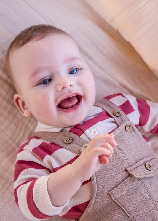 Striped Polo and Baby Overall Set