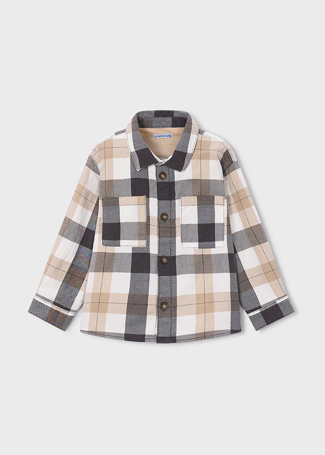 Plaid shirt with a collar on a light gray background