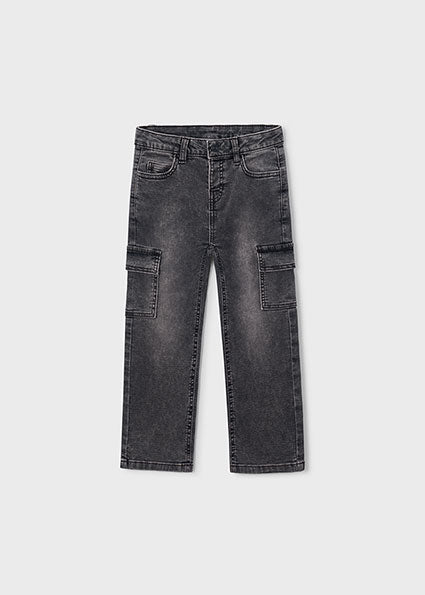 Soft Denim Cargo Pants- Charcoal