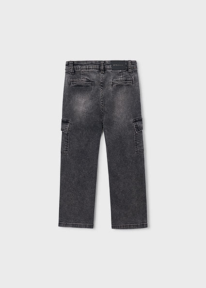 Soft Denim Cargo Pants- Charcoal
