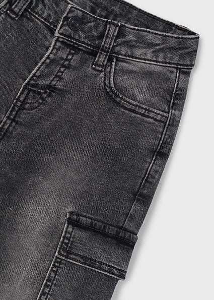 Soft Denim Cargo Pants- Charcoal