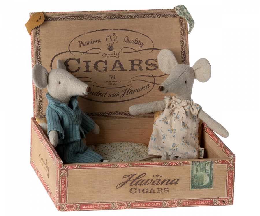 Mum and Dad Mice in Cigar Box