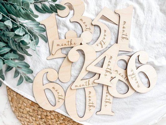 Wooden Baby Milestone Numbers | Monthly Photo Props Set (1–12)