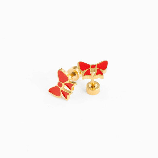 Red Bow Screw-Back Earrings