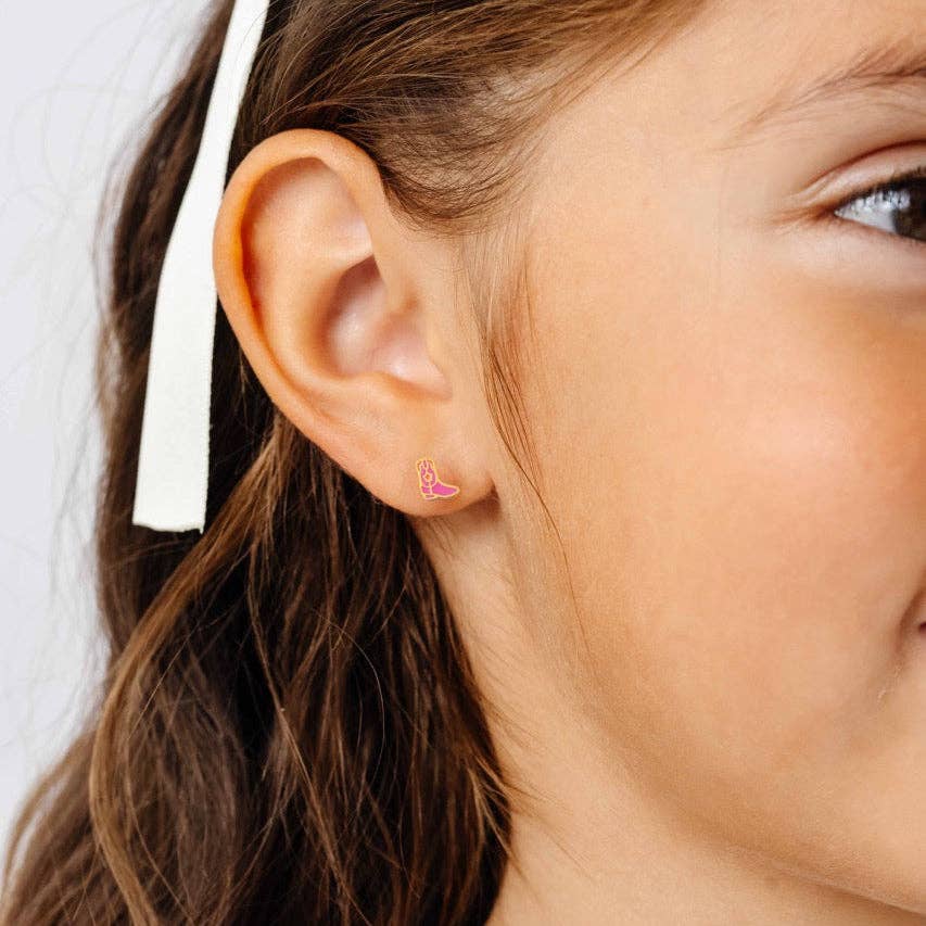 Pip Pop Post - Cowboy Boot Stud Earrings - Hypoallergenic, Flat Back, Girl