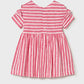 Pink and white striped dress on a light gray background
