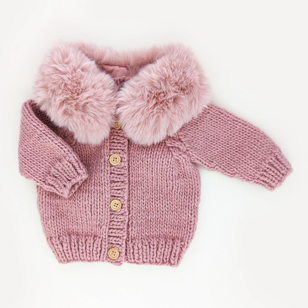 Fur Collar Cardigan Sweater - Rosy Pink