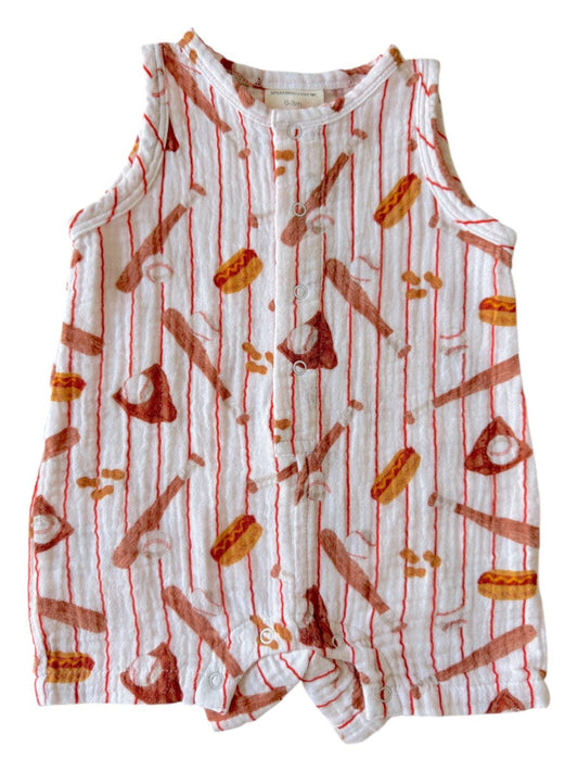 Organic Muslin Shortie Romper, Baseball Game