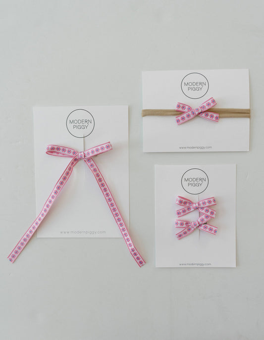 Daisy Chain- Pink | Mini Ribbon Bow Set