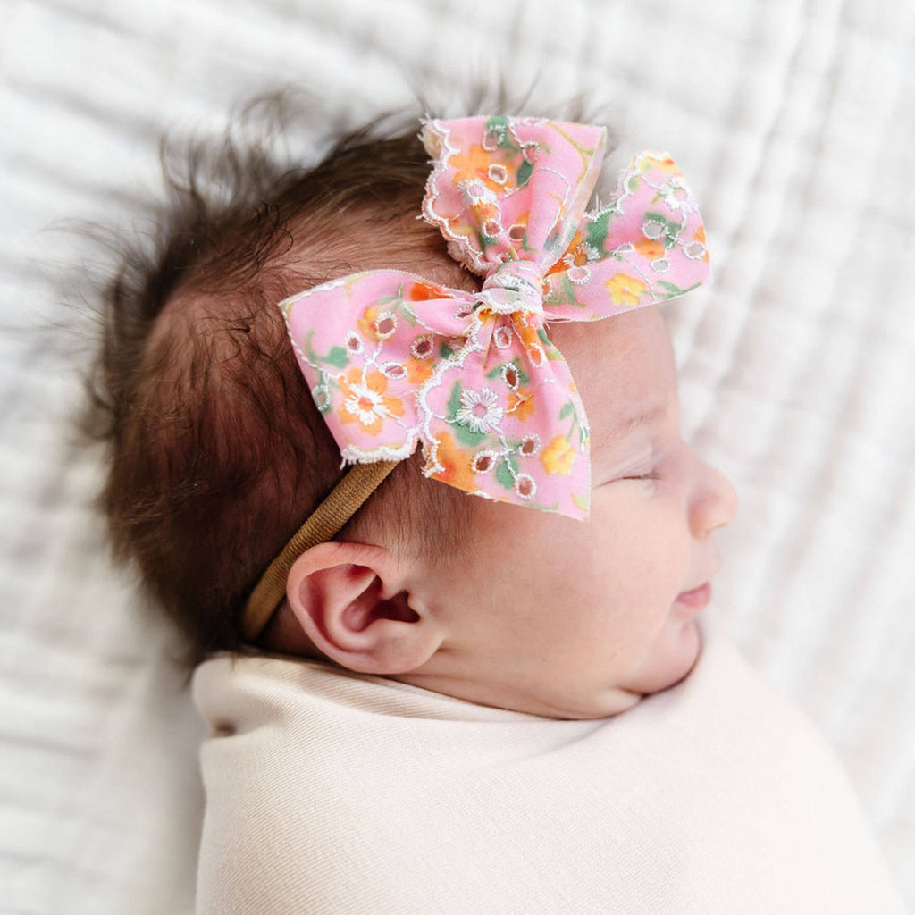 Lace Bow - Pink Floral Headband