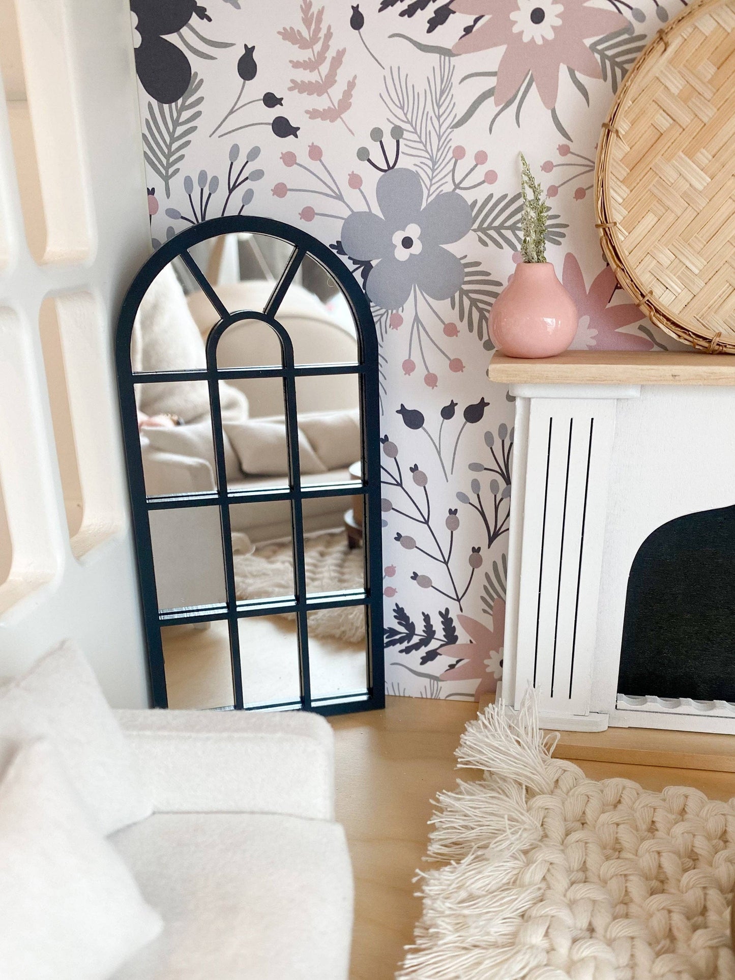Macy Mae Dollhouse Designs - Dollhouse Arched Floor Mirror | White or Black