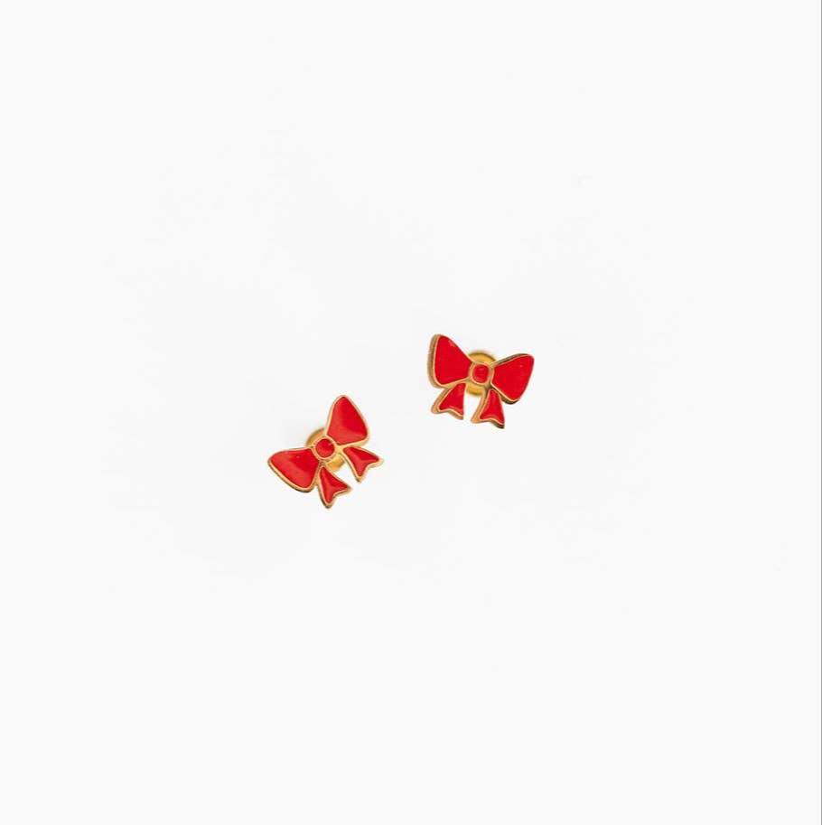 Red Bow Screw-Back Earrings