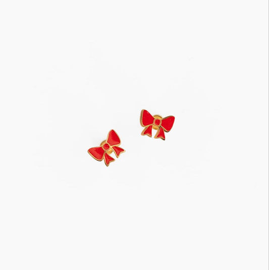 Red Bow Screw-Back Earrings