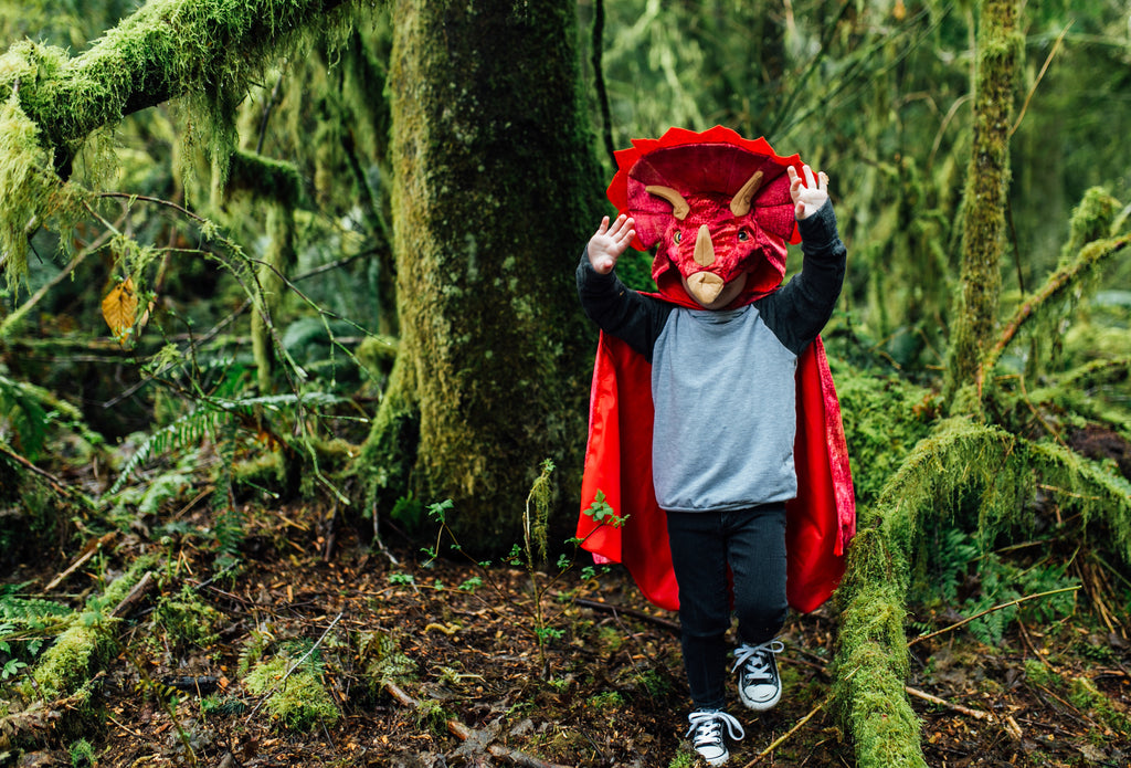 Triceratops Hooded Cape- Red