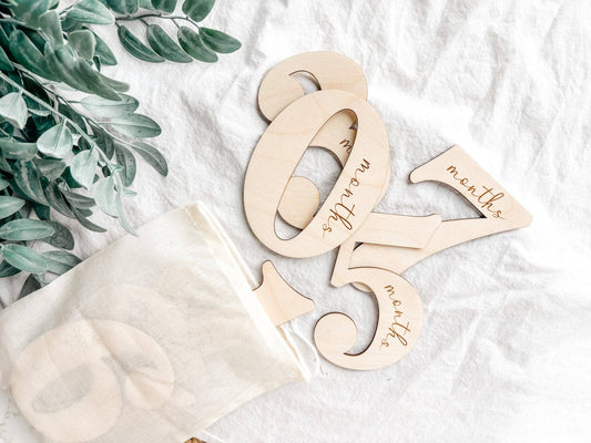 Wooden Baby Milestone Numbers | Monthly Photo Props Set (1–12)