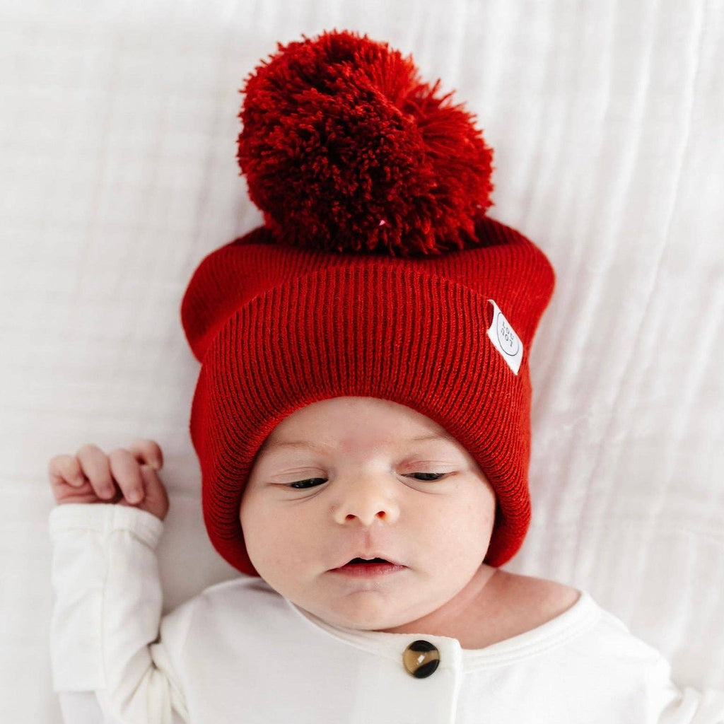 Beanie with Pom - Brick Red