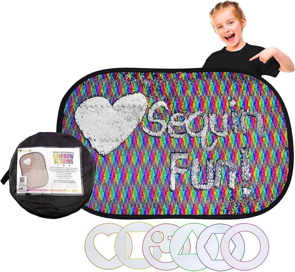 Glo Pals - Giant Reversible Rainbow Sequins Toy with Shape Stencils