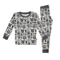 Children's pajama set with knight and armor pattern on a white background