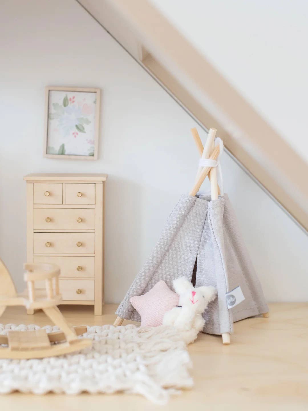 Macy Mae Dollhouse Designs - Dollhouse Tall Dresser | Gold Knobs