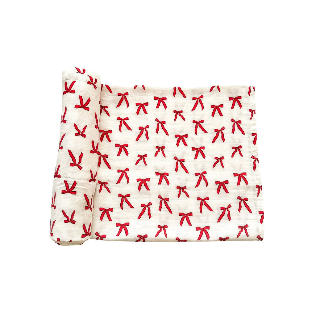 Harp Angel Boutique - Muslin Swaddle Blanket - Red Bows