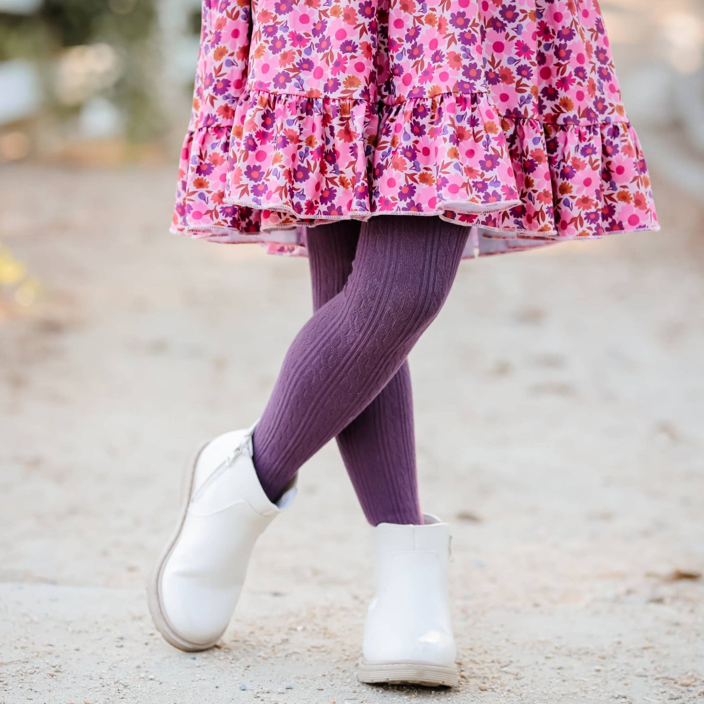 Plum Cable Knit Tights
