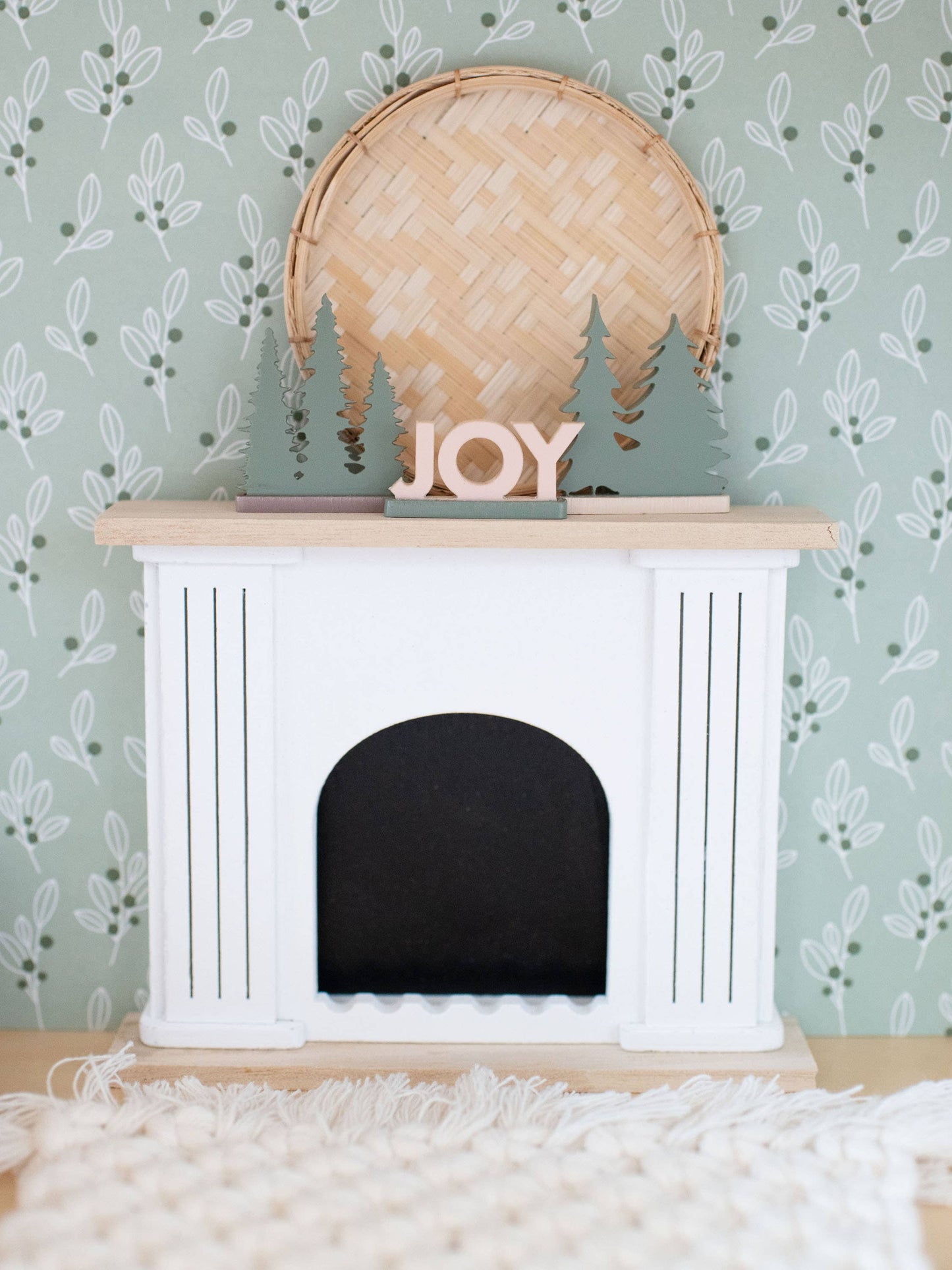 Macy Mae Dollhouse Designs - Dollhouse Holiday Mantle Decor Set | Joy | Green Pink Brown