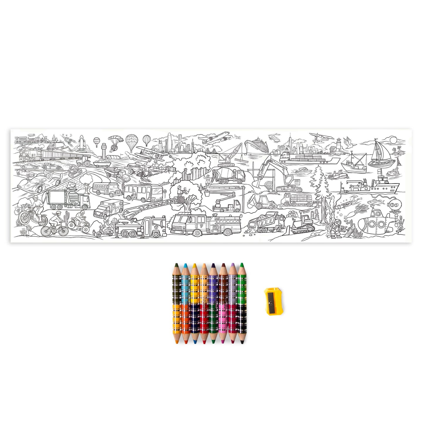 Vehicles 8 Double-Sided Biggie Pencils with Mini Mural