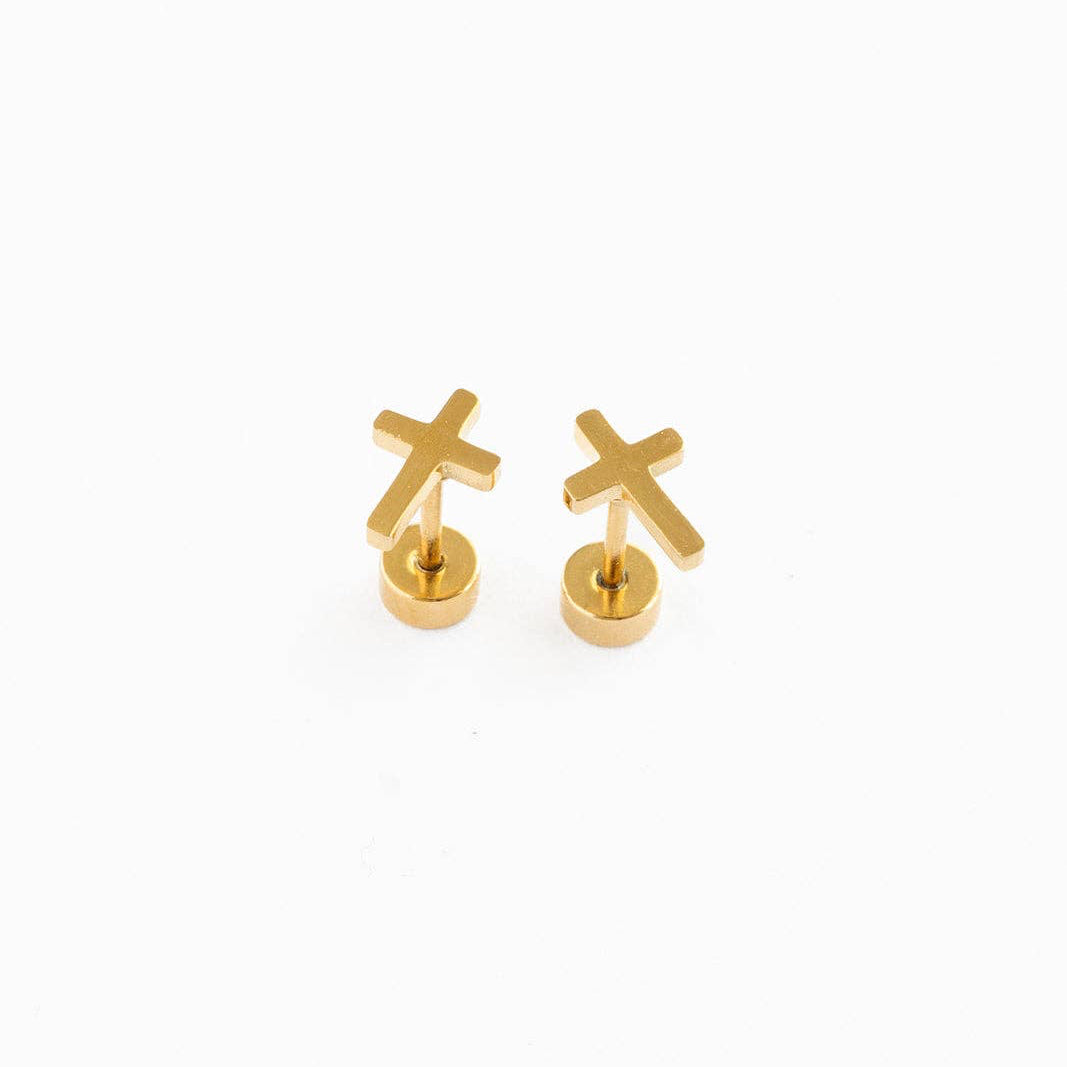 Cross Screw-Back Earrings