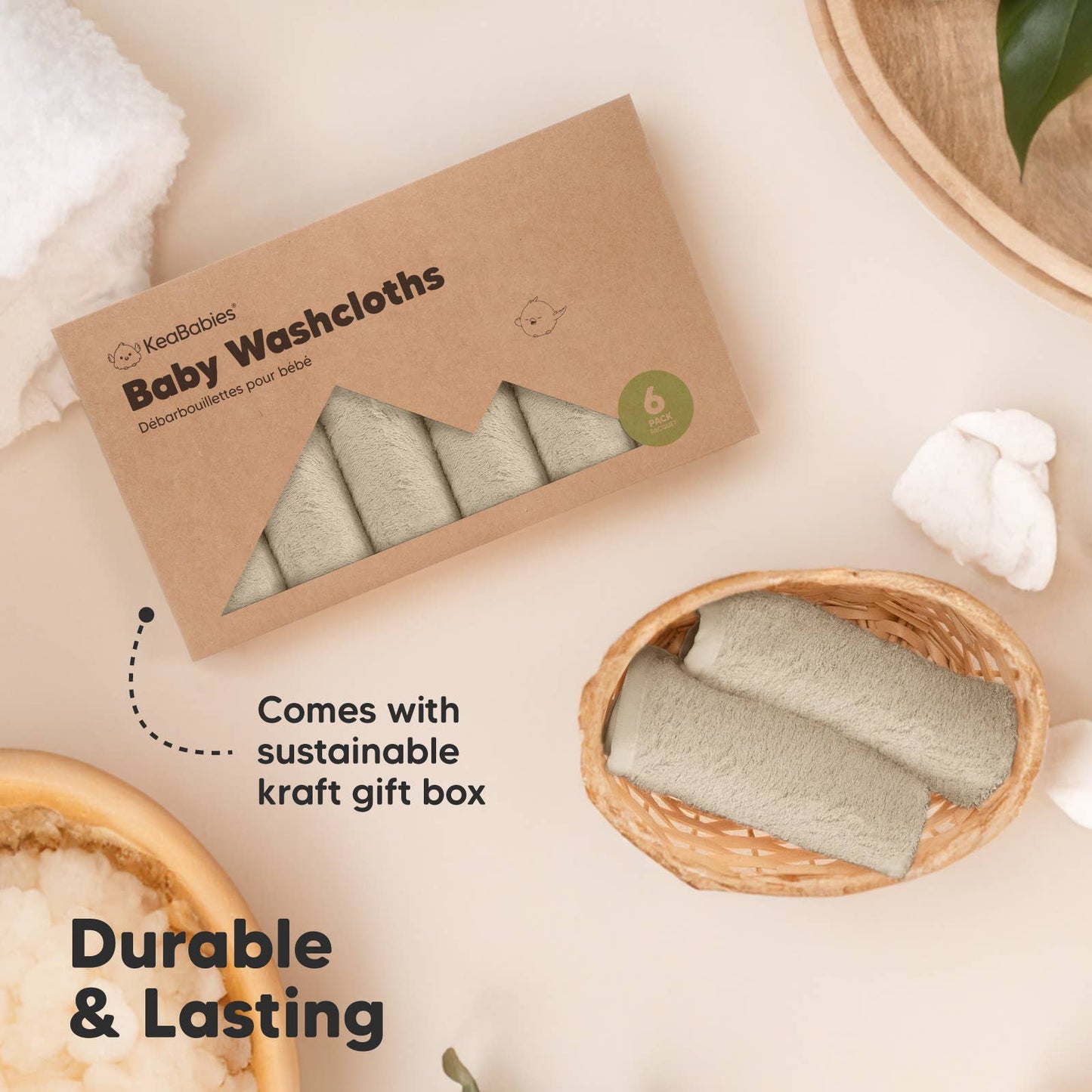 6-Pack Baby Wash Cloths - Earth Brown
