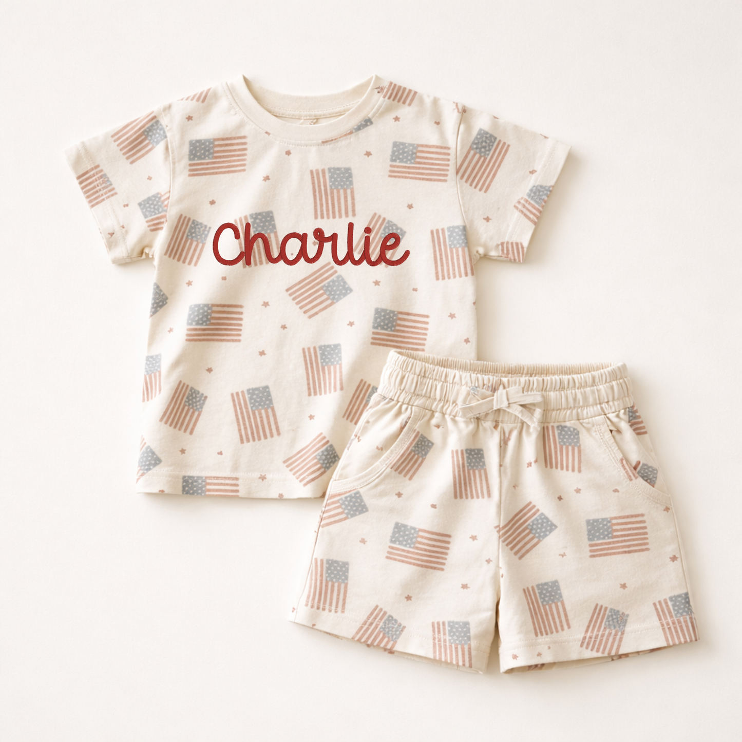 4th of July Flag Print Shorts Set