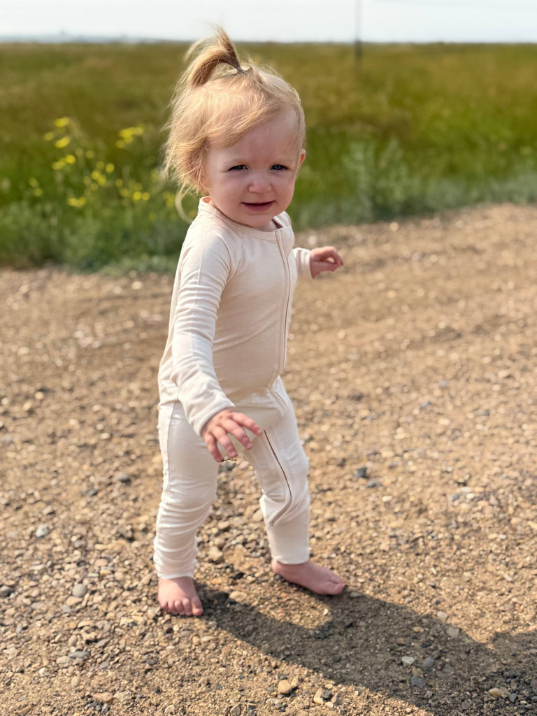 Little Sprouts Clothing - Oat - Convertible Zipper Romper