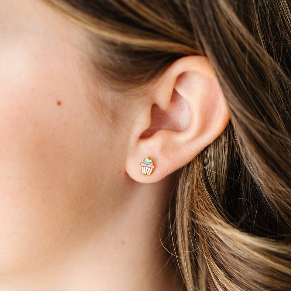 Pip Pop Post - Rainbow Cupcake Stud Earrings - Hypoallergenic, Girl Gift