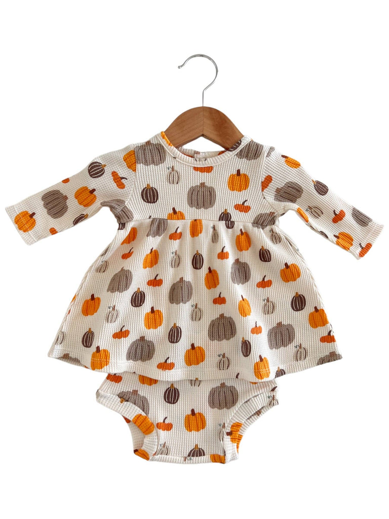 Organic Waffle Simple Dress & Bloomer, Harvest Pumpkin