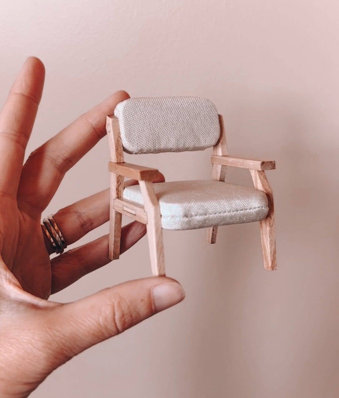 Macy Mae Dollhouse Designs - Dollhouse Open Frame Lounge Chair | Natural Wood + Gray