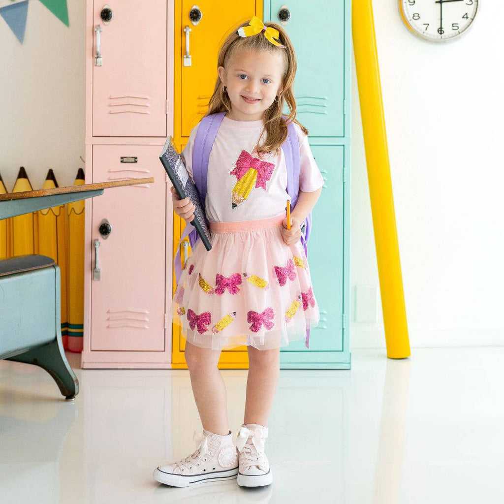 Pencil Bow Sequin Patch T-Shirt
