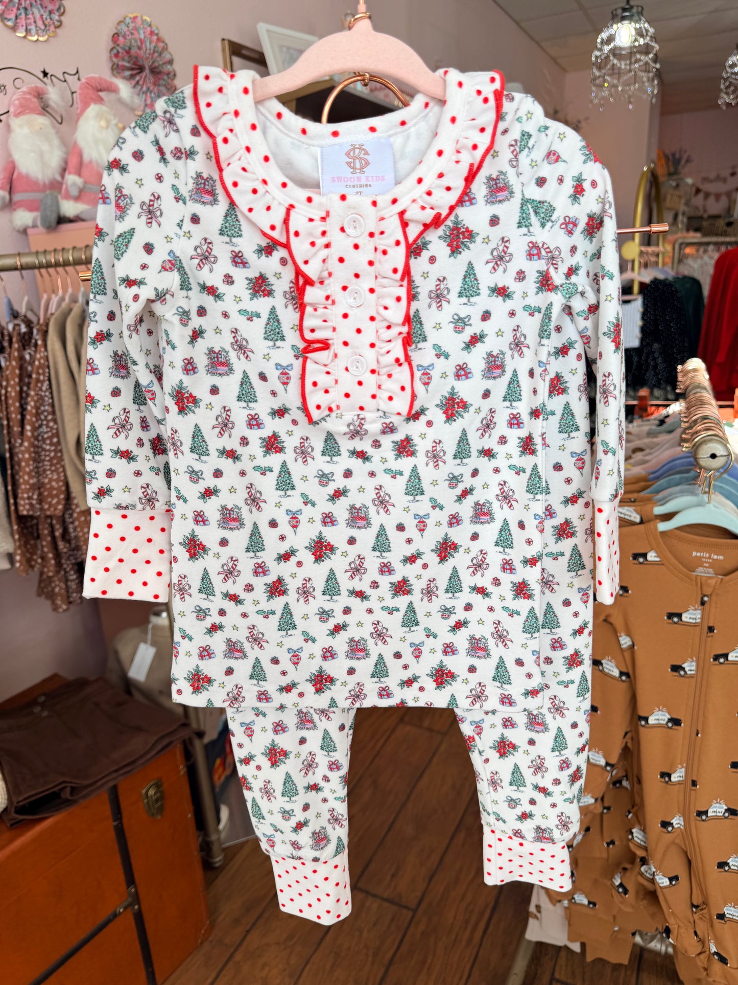 Candy Cane Bow Butterknit Pajama Set