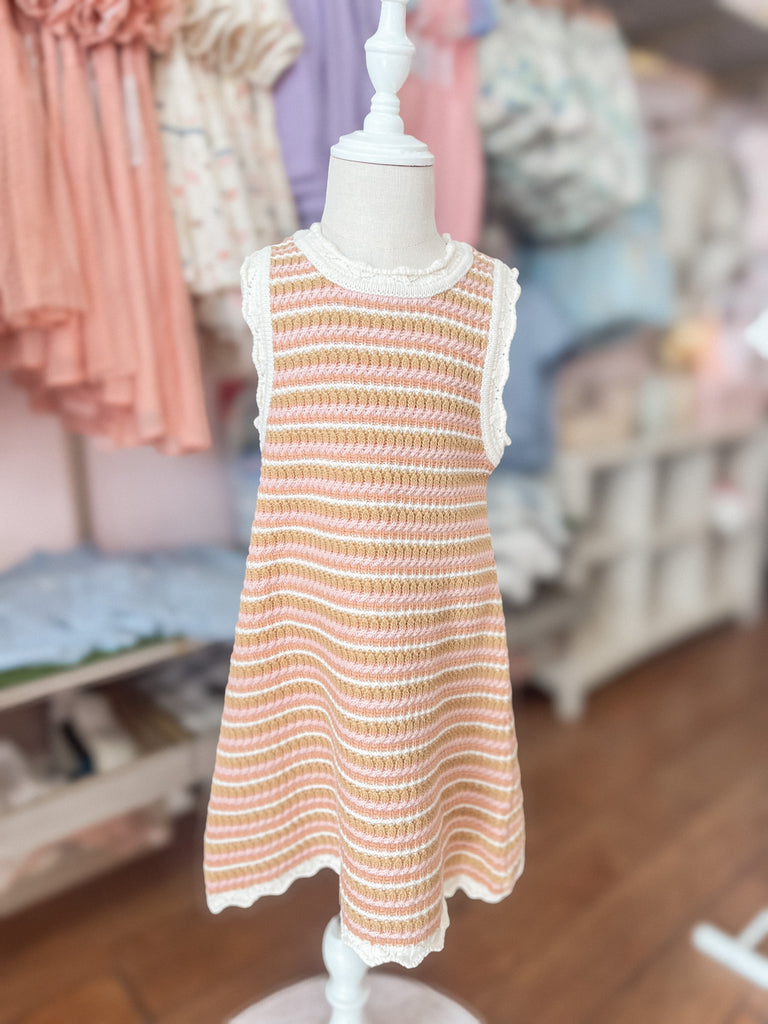 Crochet Tank Mini Dress - Pink Stripe