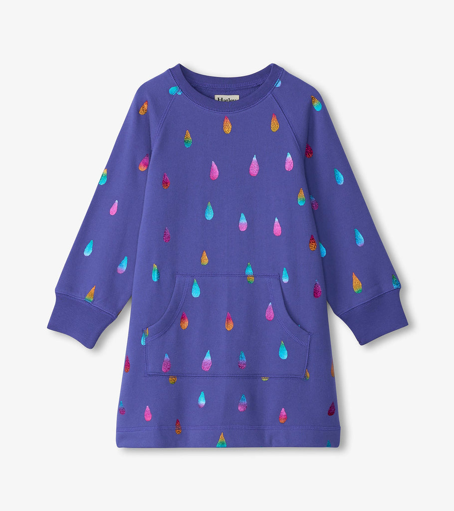 Rainbow Raindrops Sweatshirt Dress