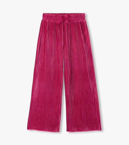 Girls Pink Pleated Velour Relaxed Pants