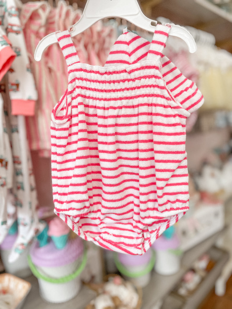 Pink Striped Romper with Bubble Hat