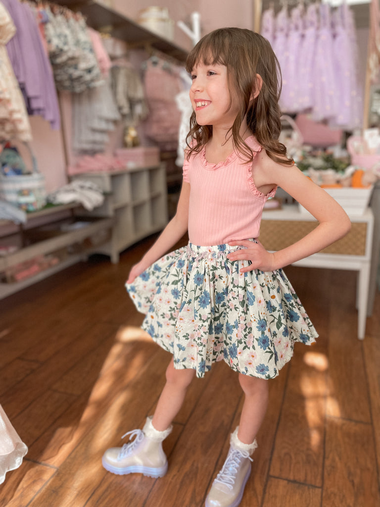 Gianna Skirt - Melon Daisy Floral