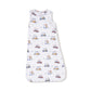 Baby sleeping bag with golf cart pattern on a white background