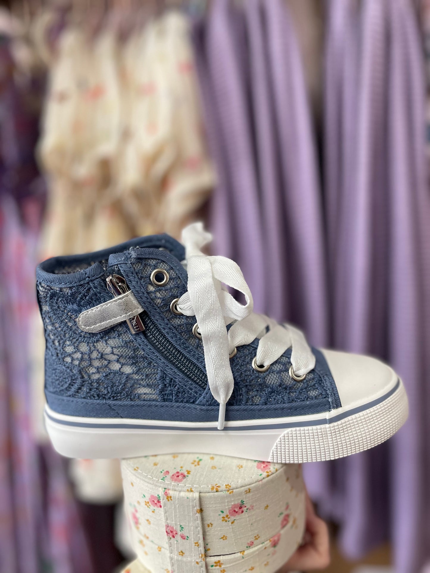 Blue Lace High Top Platform Sneakers - Big Kid