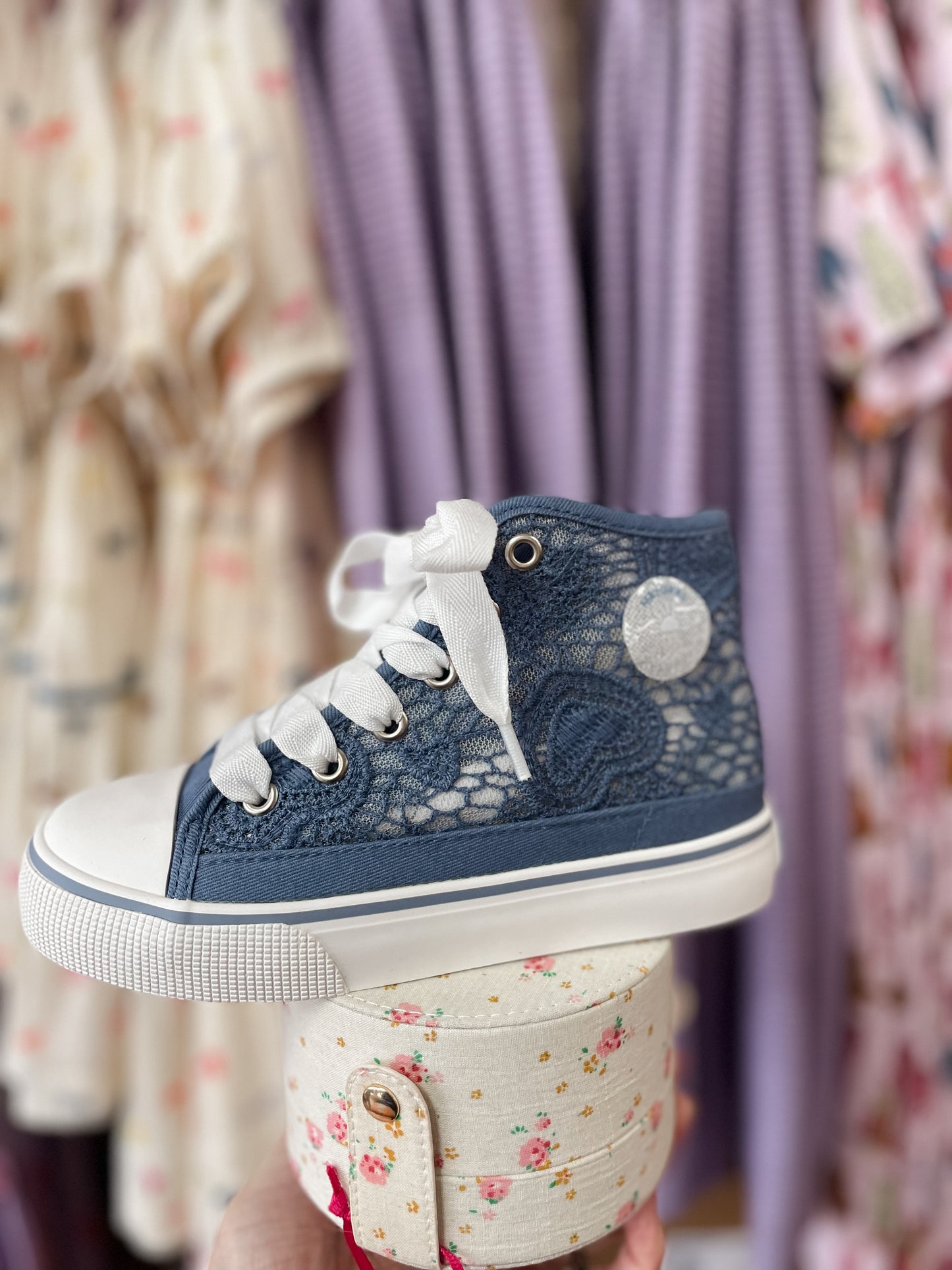 Blue Lace High Top Platform Sneakers - Big Kid