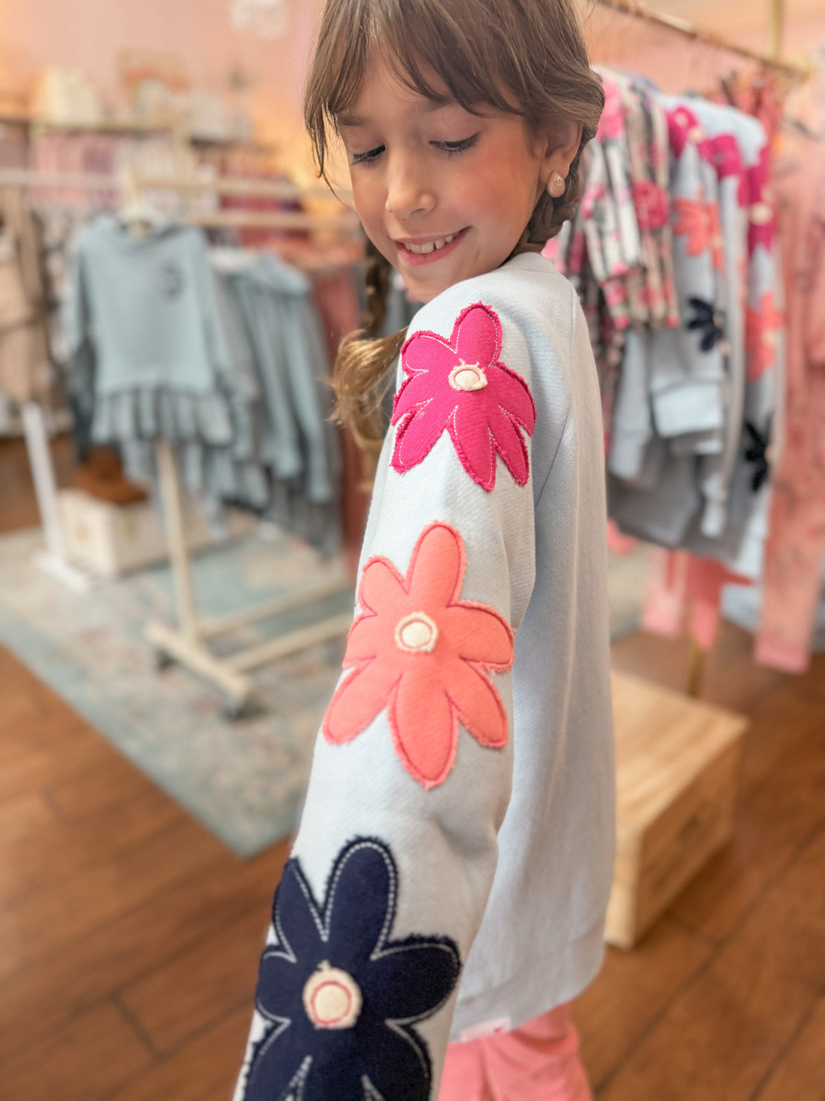 Cool Blue Floral Slouchy Pullover