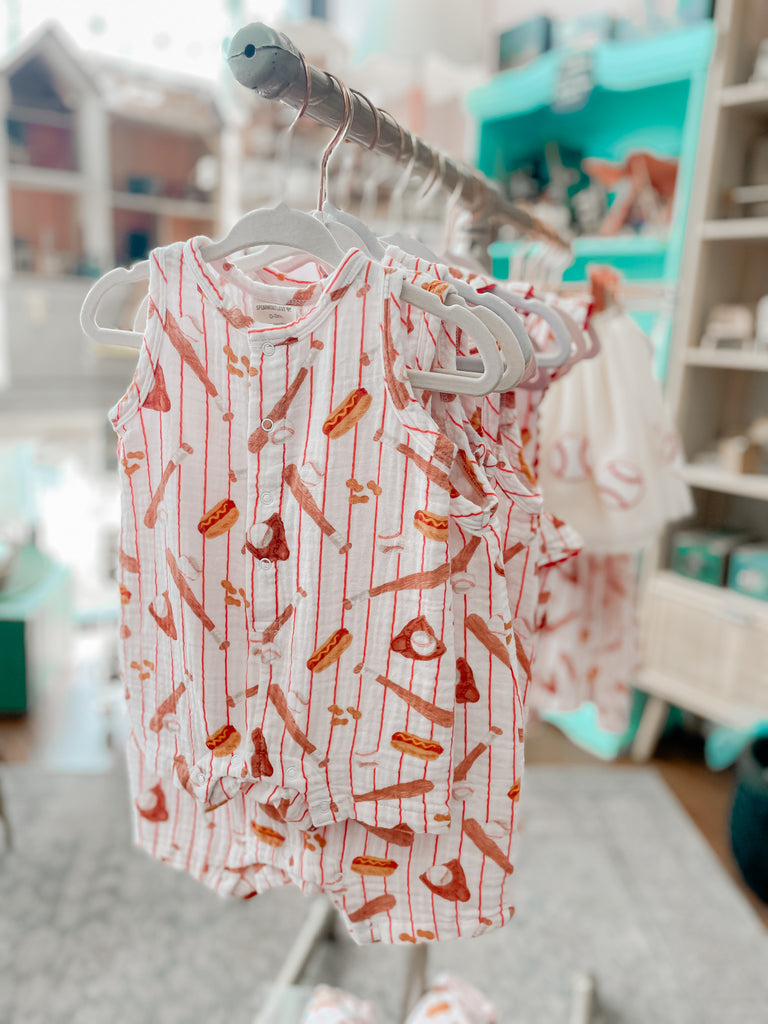 Muslin Shortie Romper, Baseball Game