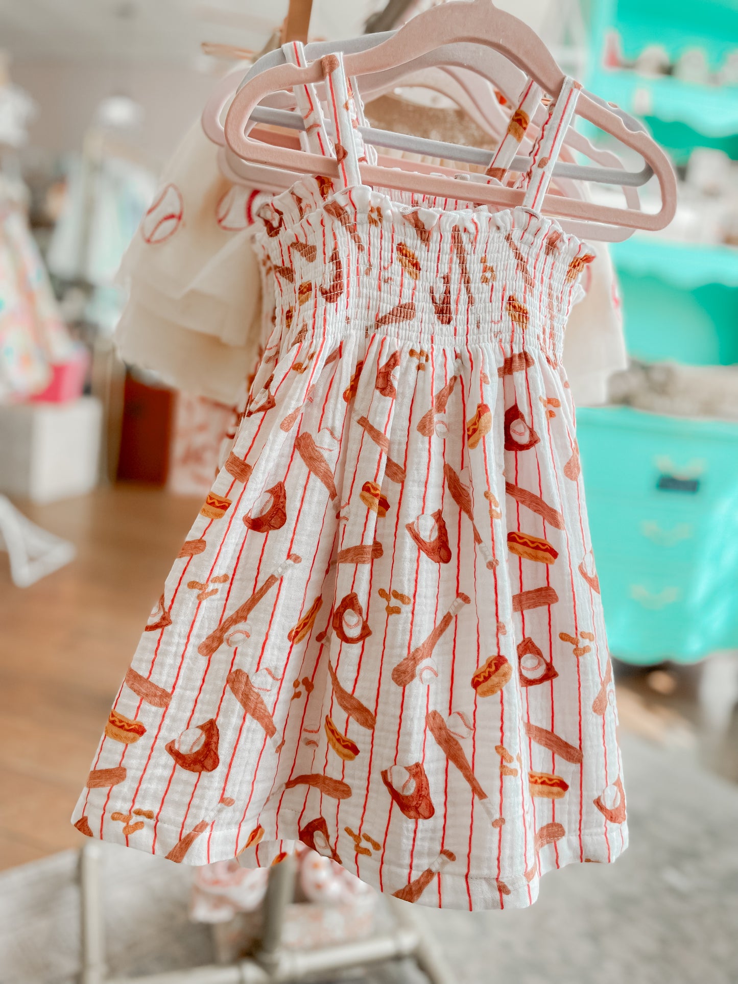 Organic Muslin Smocked Tube Dress, Baseball Game