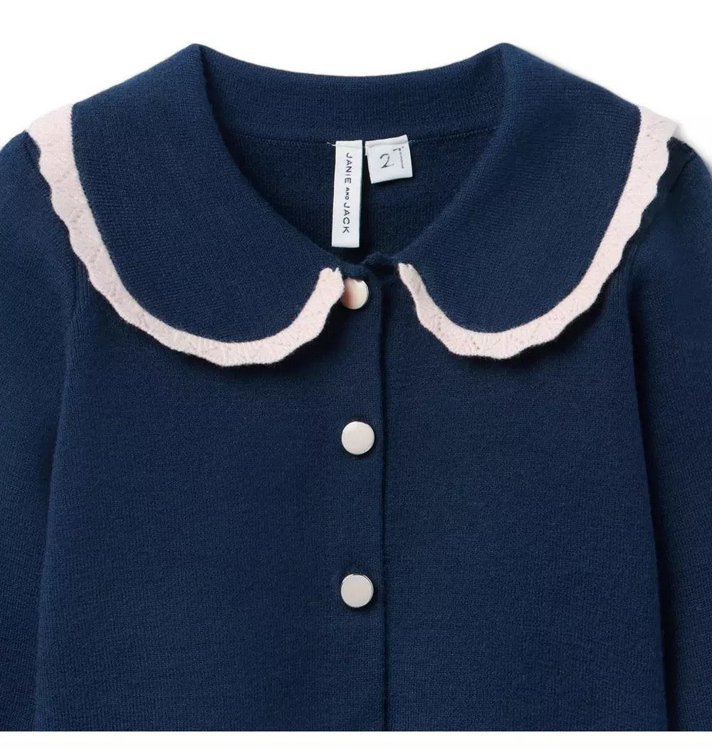 Miss Navy Trim Collar Cardigan
