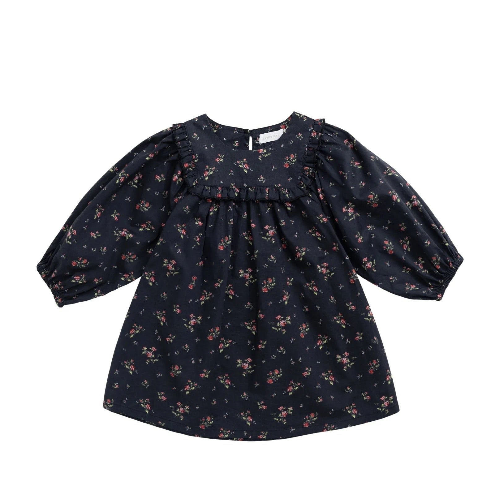 Black dress with floral pattern on a white background